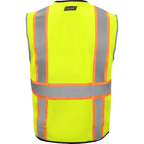 Safety Vest Class 2  W/ Zipper, Radio Tabs & Pocket Grommets (Lime/X-Large)